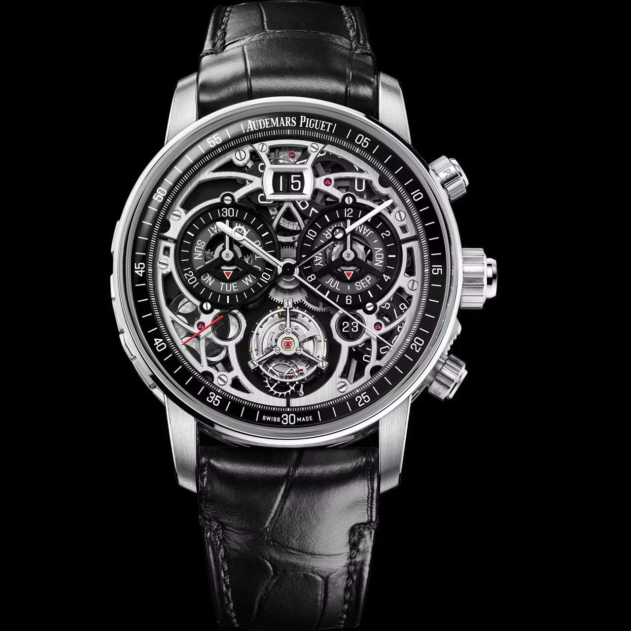 Luxury watch with black leather strap and intricate face | Luxe Audemars Piguet Price 2026 Watches big discount Shop online