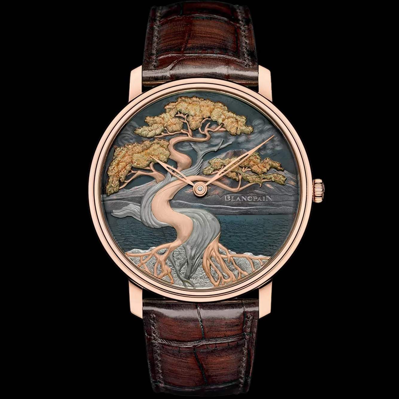 Luxury watch with artistic tree design on the dial against | Luxe Blancpain Watches big discount Shop online
