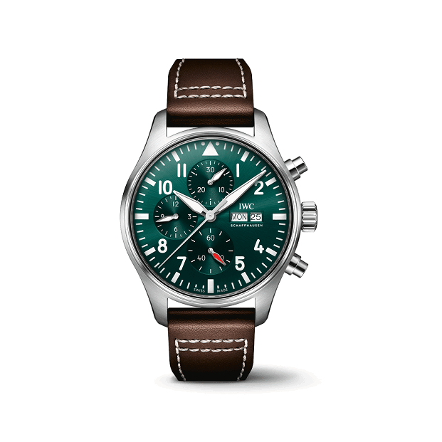 IWC Watch with green dial and brown leather  | Luxe IWC Watches big discount Shop online