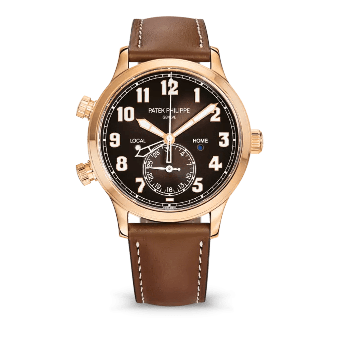 Patek Philippe watch with brown leather strap and black dial | Luxe Patek Philippe Watches big discount Shop online